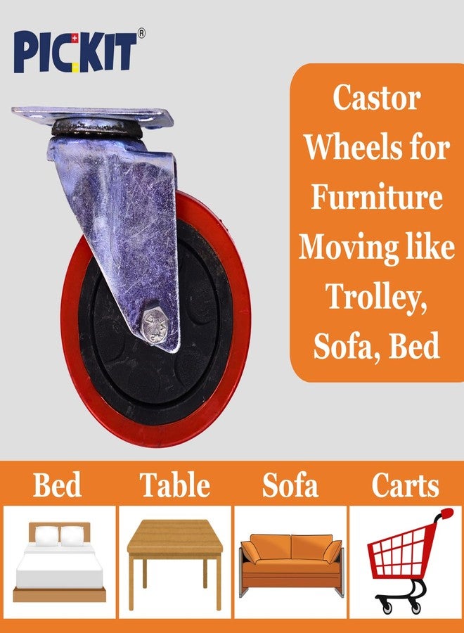 PICKIT Heavy Duty Swivel Caster Wheel | Polyurethane | 360-Degree Movement (Without Look 4 Inch, Pack of 2) - Image 3